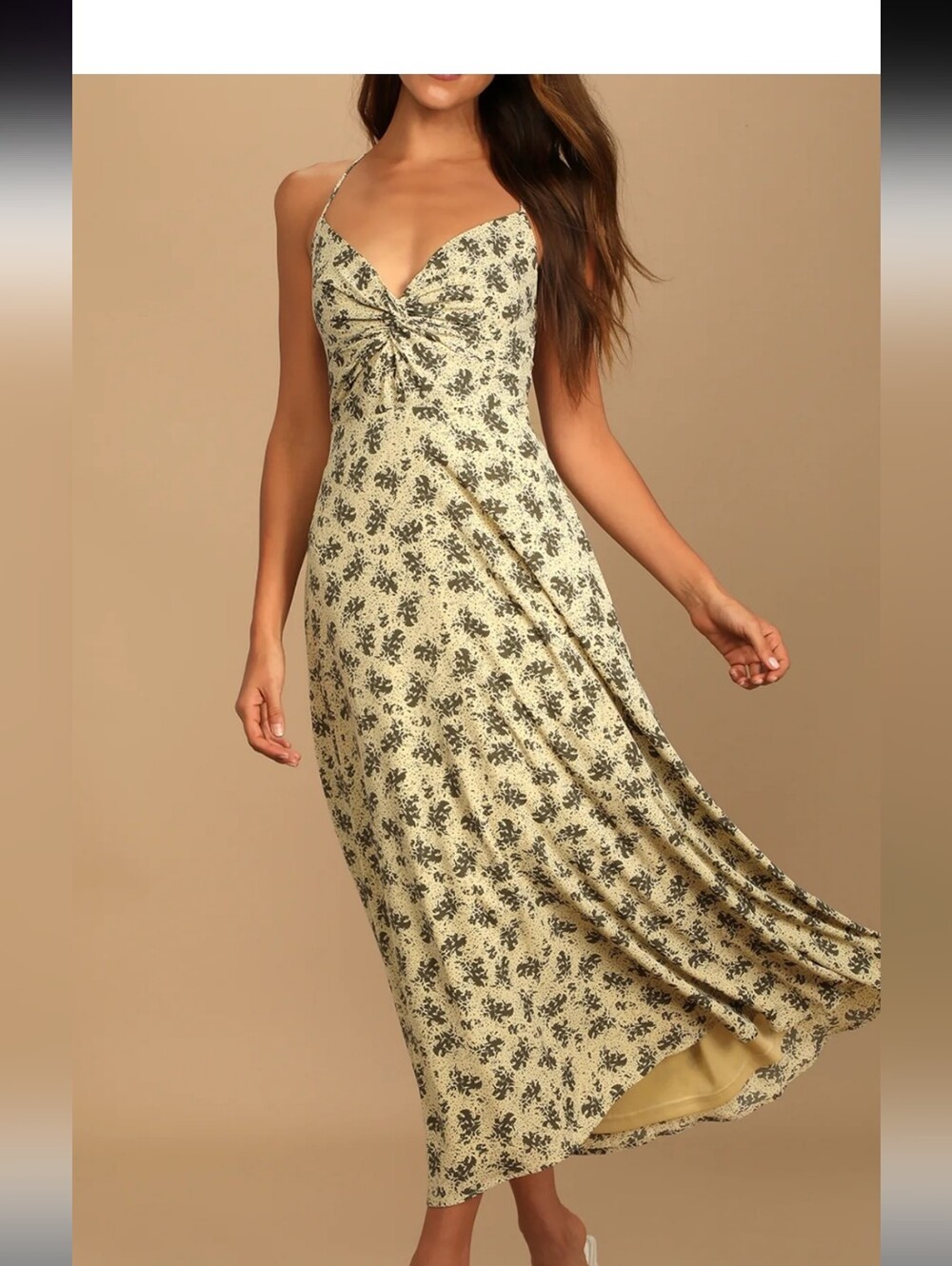 Lulus Floral Twist-Front Slip Dress in Cream and Black